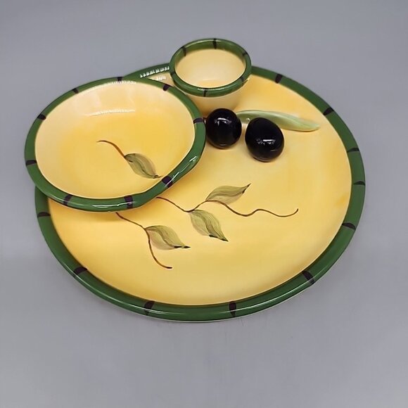Cali Ceramic Olive and Dipping Oil Bread Plate - Picture 1 of 4